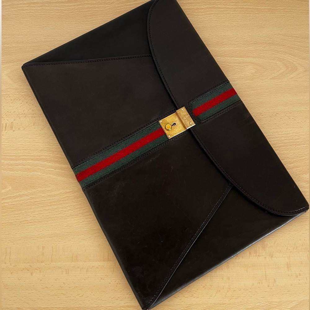 Rare Gucci Sherry Line Laptop Document Envelope Clutch Black 1970-80 - Picture 8 of 14